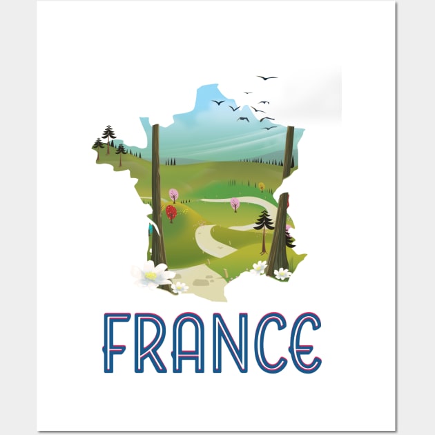 France Map travel poster Wall Art by nickemporium1